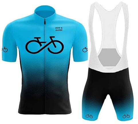 FFFF & OLFEH Herren Radtrikot Set Fahrrad Kurzarm Set mit 9D gepolsterten Trägerhosen MTB Rennrad Fahrradtrikot Fahrrad Shirts Bib Atmungsaktiv Schnell Trocknend für Radfahren MTB Jogging (Blau A,M)