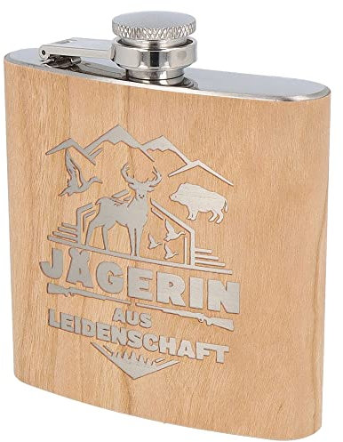 Spruchreif | Flachmann aus Edelstahl mit Gravur | Flachmann aus Holz | Geschenk für Jägerin | Jagdgeschenk | Jäger Geschenke | Gravur Geschenk Frauen Jagen | Muttertag