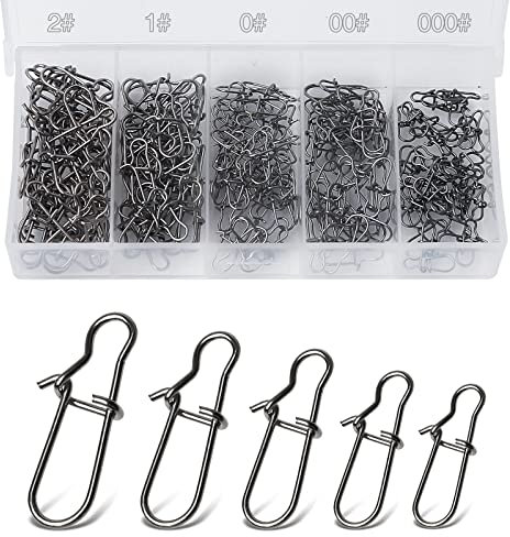Realure 200 Stück Snaps für Wirbel Angeln Set Quick Change Snaps Angel 5 Sizes Angeln Snaps mit Duo-Schloss Easy Snap für Köder Wirbel & Leitungsverbinder Angelzubehör Snaps 000# 00# 0# 1# 2#