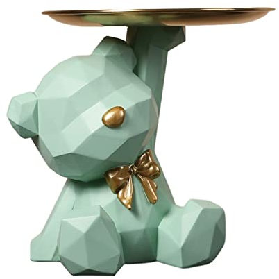 OKESYO Bär Deko Bär Skulptur Deko mit Tablett Bären Tablett Deko Harz Tier Skulptur Deko für Wohnzimmer, Eingangsbereich, Büro, Schreibtischdekoration