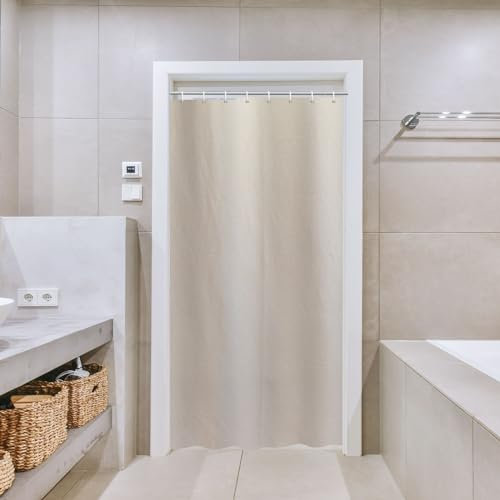 YISURE Rideau de Douche étroit en Lin Beige Hydrofuge, Lavable en Machine, Largeur 120 cm x Hauteur 200 cm