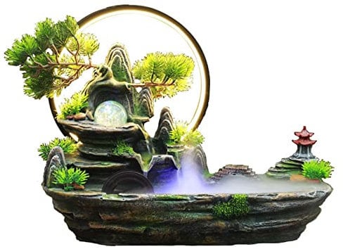 Zimmerbrunnen mit Nebel, Zimmerbrunnen mit Beleuchtung, Wasserfall den Innenbereich, Bürobrunnen aus Kunstharz, den Innenbereich