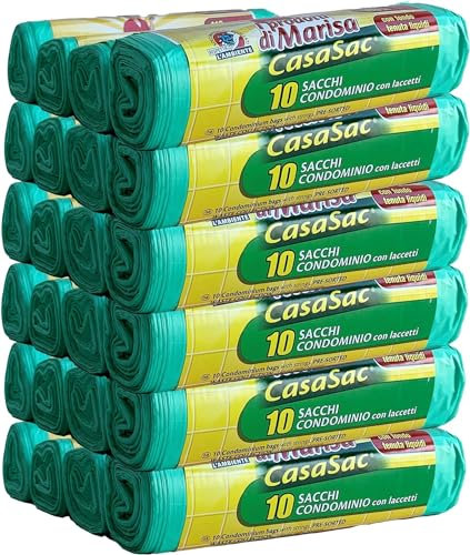 CSC - Sacchetti Spazzatura 110L con Laccetti, 240 Pz, Sacchi Spazzatura Grandi per Raccolta Differenziata Esterno e Interno, Sacchi Spazzatura 70x110 cm Antiforo - Buste Spazzatura 24 Rotoli, Verde