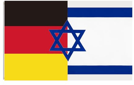 Israel Deutschland Flagge 90 x 150 cm, Deutsche Israeli Flagge 3 x 5 ft - Israelische flagge für Außenbereich mit 2 Messing-Ösen, Israel Germany Flagge für Gebrauch im Freien (B)
