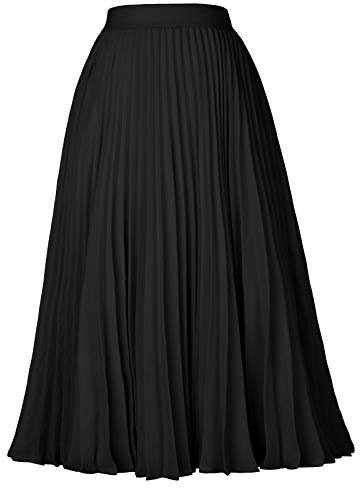 GRACE KARIN Röcke für Damen Faltenrock Hohe Taille Midi Rock Sommerrock Lang L cl2473-1/Schwarz