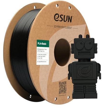 eSUN PLA Filament 1.75mm, PLA Basic 3D Drucker Filament Maßgenauigkeit +/- 0.03mm, 1KG Spule (2.2 LBS) Super Speedy PLA Filament für 3D Drucker, Schwarz