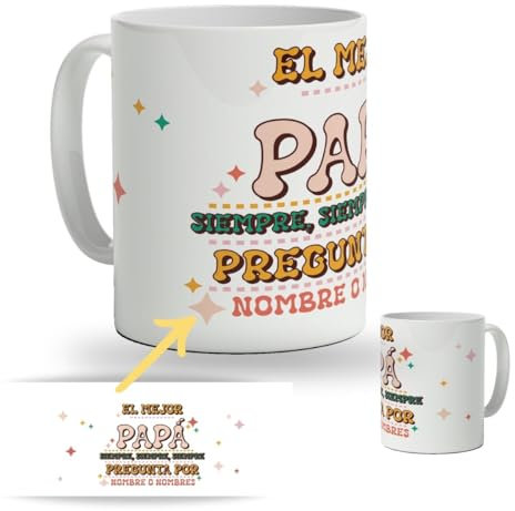 DEREGALOOS Taza de cerámica Personalizada para Padres. Taza Personalizada Regalo día del Padre. Regalo Original Personalizado para hombre. Tazas divertidas con frase. (El mejor papá)