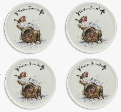 Wrendale Designs Royal Worcester Wrendale Deigns Ceramic Christmas Robin Coaster Set of 4