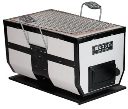 Barbecue giapponese a carbonella – Shichirin, Konro, Hibachi, barbecue da tavolo – con manici – bianco – Made in Japan – 16 x 30 cm
