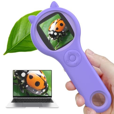 200X Microscope pour Enfants, Microscope Numérique Portable avec Écran IPS de 2, Microscope de Poche avec 8 LED Réglables, Vue PC Compatible avec Windows, Cadeau ouet pour Enfants 3-12 Ans - Violet