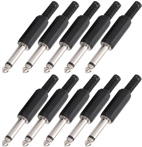 Greluma 10 piezas conector jack mono TS de 1/4,adaptador de conector macho tipo soldadura de 6,35mm para cables de guitarra y altavoz,cables de conexión,cables XLR