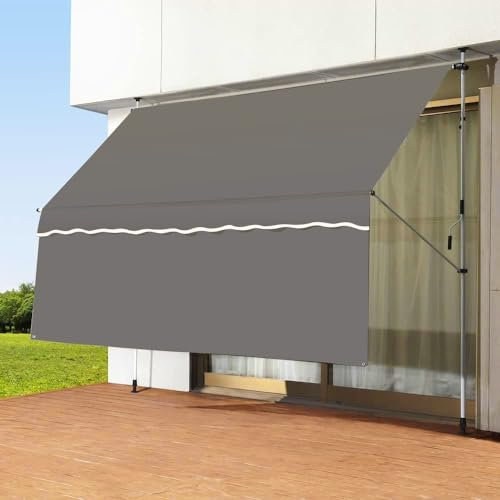 MAAOBR Klemmmarkise, UV-beständig, Höhenverstellbare Markise mit Handkurbel, Markise Balkon ohne Bohren, für Balkon, Terrasse, Garten(White bracket+Gray,2m/78.8in)