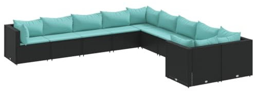 vidaXL Garten Sofa Garnitur 10-TLG., Gartenmöbel Set mit Kissen, Sitzgruppe für Garten Terrasse, Lounge Sitzgarnitur Modular, Schwarz Poly Rattan