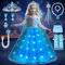 COYBTO Prinzessin Kleid Mädchen, LED Leuchtendes Eiskönigin Elsa Anna Kostüm Mit LED Krone Zauberstab Set, Faschingskostüme Kinder Elsa Prinzessin Kostüm für Karneval