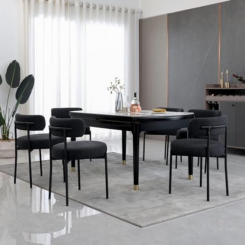 AISALL Esszimmerstühle 6er Set,Küchenstühle mit Rückenlehnen Gestell aus Schwarze Metall, Modern Retro Design Polsterstuhl, Stühle für Küche, Esszimmer, Schwarz