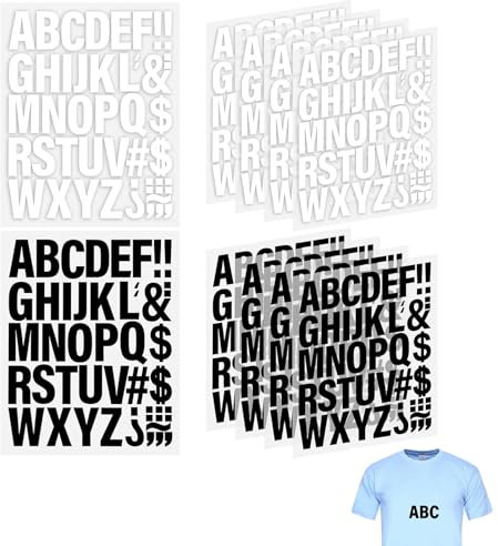10 Sheet Iron On Letters, Heat Transfer Letters, Self Adhesive Stickers, Waterproof Vinyl Large Alphabet Stickers for Sport Jerseys, T Shirts, Clothes Slogan Printing DIY Decoration