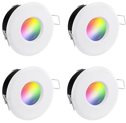 linovum 4er Set Einbauspot IP65 matt weiß rund mit Abstandhalter & wechselbarem 4W Smart LED Modul für Bad & Balkon