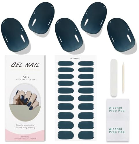JMEOWIO Gel Nail Stickers Dark Blue Semi Cured Gel Nail Strips Wraps UV/LED Nails Art Design Decoration Accessories