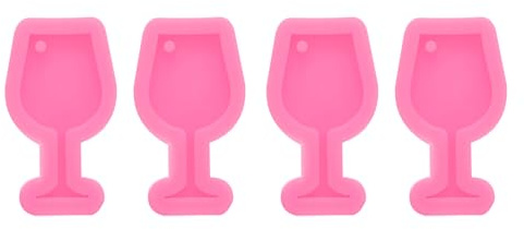 sourcing map 4 Pcs Wine Glass Resin Moulds, Silicone Epoxy Mould Kit with Hole for Pendant Keychains Ornament Jewelry Resin Art Crafts Making DIY Crafts, Pink
