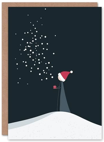 Wee Blue Coo Greeting Card Santa Hat Child Present Snow Minimalist Modern Blank For Him Or Her Art Xmas Christmas Card