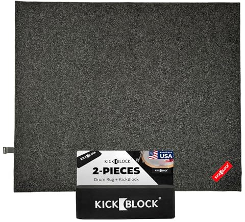 KickBlock Drum Set Bundle – Drum Rug 6'6 x 5'6 + Bass Drum Anchor – Stops Bass Drum Creep & Slide – Non-Slip Mat – Drummer Gift & Accessories (Stage Black)