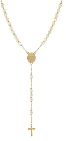 Eigso Edelstahl Gold Halskette für Männer Frauen Rosenkranz Christliches Kreuz Anhänger Halskette für Frau Mann