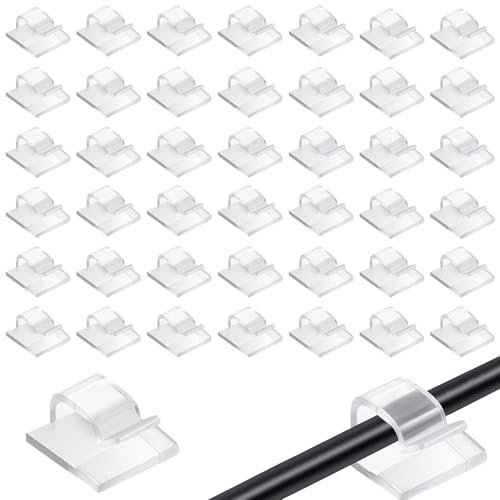 100 PCS Cable Clips, Self Adhesive Cable Tidy Hooks, Inside String Organiser Holder, Outdoor Light Wire Clips for Cable Management, Christmas Window Hanging Decorations Fairy Light, Transparent