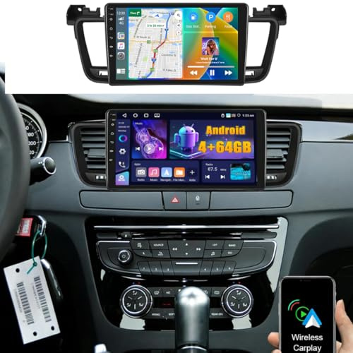Fuluku 4+64G 9 Android Autoradio pour Peugeot 508 2012 2013 2014 2015 2016 | Carplay Android Auto Sans Fil, 9 Écran tactile HD Radio Voiture Bluetooth Stereo Con WiFi, GPS, Caméra de Recul, FM RDS