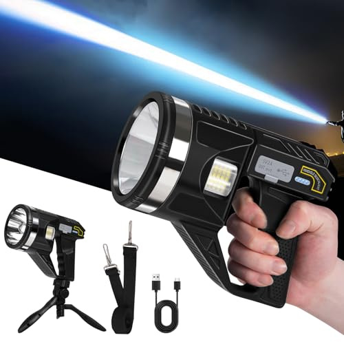 LiangJJ 1000000 Lumens Spotlight, Super Bright LED Spotlight Torch with Cob Light, Strap and 90° Adjustable Tripod, 15000mAh Durable, IPX7 Waterproof Handheld Spotlight, Outdoor, Large