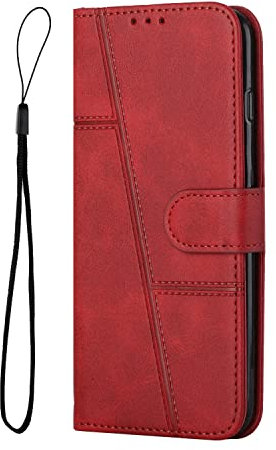 Ucikov Leather Phone Pouch Case for Apple iPhone XS, Shockproof Magnetic Flip Case with Credit Card Holder for Apple iPhone XS Red