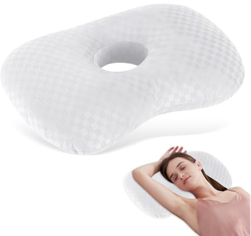Mapille Piercing Kissen, 44x32x8cm, Donut Kissen mit 10cm Loch Große, Erhöhte Füllhöhe, Piercings Pflege Ergonomisch, Recovery Pillow für Seitlichen Schlaf Ohr Gegen Ohrenschmerzen (Weiß)