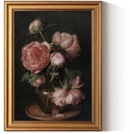 ARPEOTCY Leinwand Bilder mit Rahmen, Klein Vintage Wanddeko, Wandbilder Wohnzimmer Schlafzimmer Badezimmer Küche, Bauernhaus Zimmer Deko Aesthetic, Barockes Rosen kunstdrucke Painting, 40x30cm