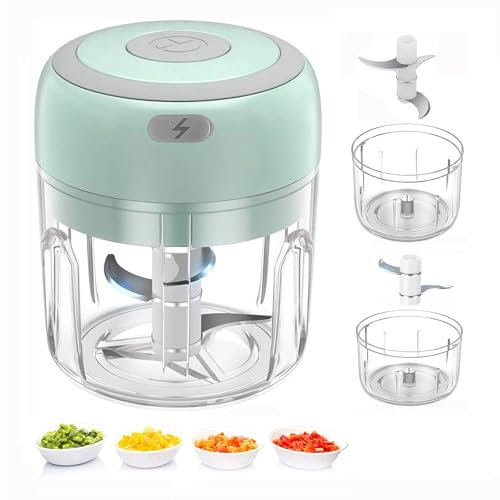 Electric Food Chopper, 250ML Mini Wireless Portable Meat Grinder, USB Charging Garlic Chopper, Easy to Clean, Food Processor for Chili/Onions/Vegetable/Nuts/Fruits/Peppers/Meat/Garlic (GREEN)