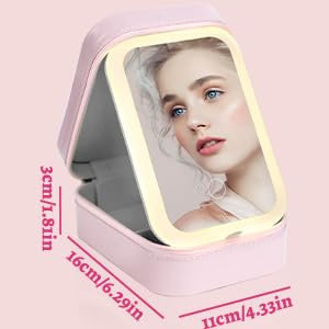 ROTKUSZ Trousse de Maquillage de Voyage avec Miroir Illuminé, Organisateur de Cosmétique, Miroir Lumineux à Gradation, Cadeau pour les Femmes et Filles, Rose, Uni