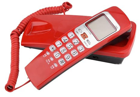 Schnurgebundenes Festnetztelefon, Tischtelefon Retro Wandtelefon mit FSK/DTMF Anruferkennung Wandmontage, für Büro Zuhause Senioren Hotel Küche (Rot)
