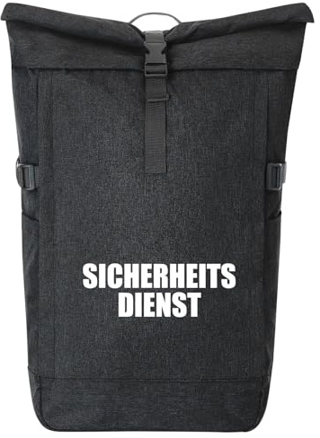 Huuraa Kurierrucksack Sicherheitsdienst Schriftzug 30-44 Liter Black Melange Fairtrade Rolltop Rucksack Geschenkidee