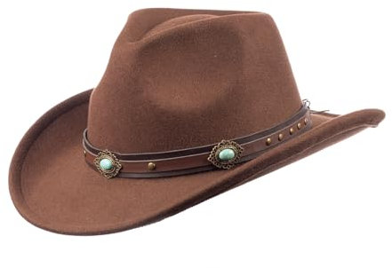 SCIPPIS Westernhut Rockwell – Cowboyhut für Damen & Herren mit Schmuckband & Conchos – Ideal für Linedance & Countryfestivals (DE/NL/SE/PL, Alphanumerisch, S, M, Braun)