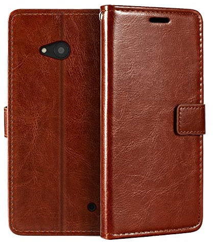 Shantime Étui Cuir Compatible avec Microsoft Lumia 640 LTE, Design Affaires Rabat Magnétique avec 3 Fentes Cartes, Photo et Poche Cachée(Marron)