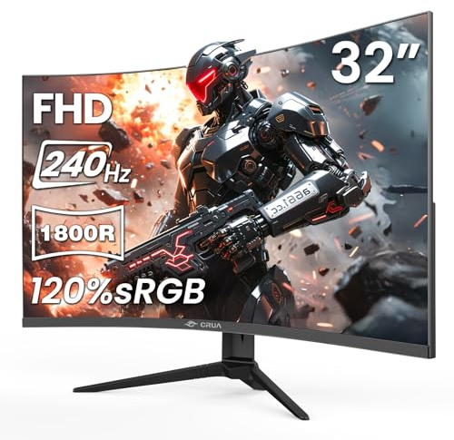 CRUA Monitor de juegos curvado de 32 pulgadas, panel de 240 Hz Full HD 1920 × 1080P VA, visualización ultra ancha 1800R, color 120% sRGB, AMD FreeSync, luz azul baja, puertos HDMI 2.0 y DP 1.4