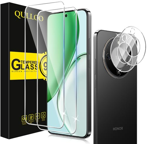 QULLOO Verre Trempé pour Honor Magic 8 Lite, 2 Pièces Protecteur D'écran et 2 Caméra Arrière Protecteur pour Magic8 Lite, 9H Dureté Film Protection Écran HD Clarté Anti Rayures Vitre Protection