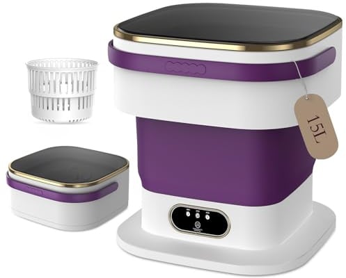 Portable Washing Machine,15L Upgraded Mini Washing Machine,3 Washing Modes with Spin Basket,Deep Cleans Small Items,Foldable Design Suitable for Dormitories,Apartments,Homes, and Camping (Purple)