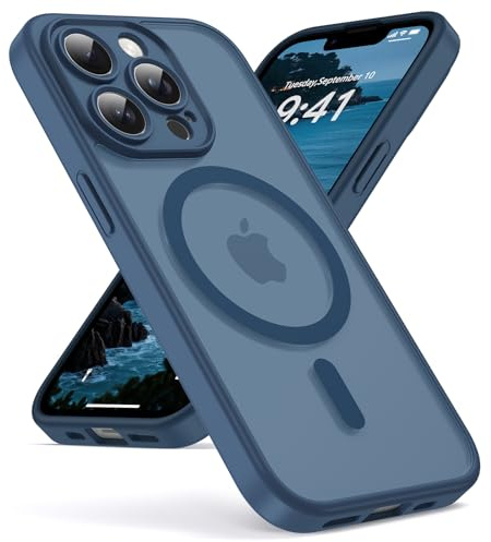 Oududianzi-Magnetisch Hülle für iPhone 13 Pro mit Magsafe, Blau | Durchscheinende Mattierte PC Rückseite TPU Silikon Schutzhülle, Kameraschutz Transluzente Matt Kratzfest Stoßfest Handyhülle