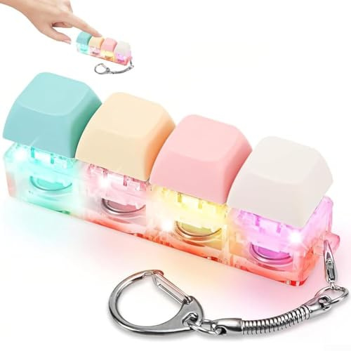 Keyboard Fidget Toy With RGB Lights - 8 Cm Compact Keychain For Stress Relief, Office, School And Travel - PC Multicolor Options(A)