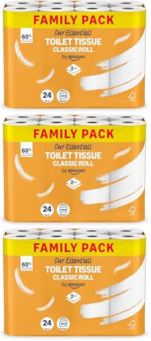 Our Essentials by Amazon Toilet Tissue Classic Roll, 2-ply, 24 Rolls (3 Pack of 24), 200 Sheets per Roll