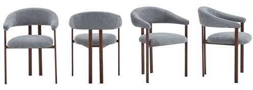 SEEDWAVE Esszimmerstühle Eisenstühle im Fassstuhl Design, Moderner Esszimmerstuhl mit Linen Bezug, Ergonomische Rückenlehne in Bogenform, Metallbeine in Holzoptik mit Anti-Rutsch-Fußpads (4, Grau)