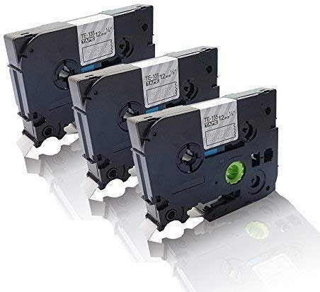 123Color 3x Schriftbänder kompatibel für Brother Ptouch TZE-135 P-Touch 1000 1000 BTS 1000 F 1005 BTS 1005 F 1005 FB 1010 1080 1090 1200 1200P 1230 PC 1250 12mm x 8 m white/clear