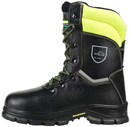 WOODSafe, Schnittschutzstiefel, Klasse 1, S3, Farbe schwarz/gelb, Forststiefel, KWF - geprüft, Größe 45 EU
