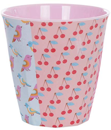 Overbeck and Friends Cherry Kirschen Melaminbecher rosa/grau/bunt 250 ml - Kindergeschirr Trinkbecher Kunststoff spülmaschinenfest BPA frei