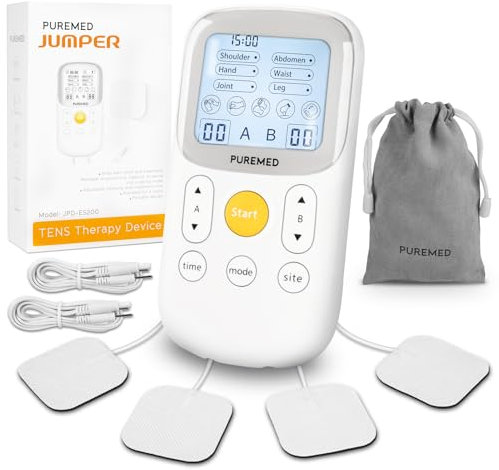 Dispositivo de Terapia de Máquina Decenas de Doble Canal JUMPER para el Manejo del Dolor con 5 Programas de Masaje, 6 Modos de Dolor para 2 Usuarios, Máquina TENS para el Alivio del Dolor