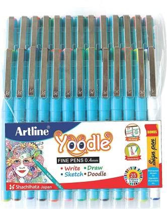 Artline Yoodle Art Fineliner für Doodling Skizzieren, 0,4 mm, feine Spitze, 25 Stück